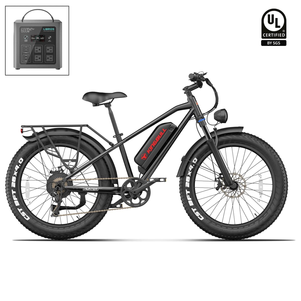 Kingbull Hunter 2.0S | Mountain Fat Tire Electric Bike - Black / +$259 Power Station Upgrade