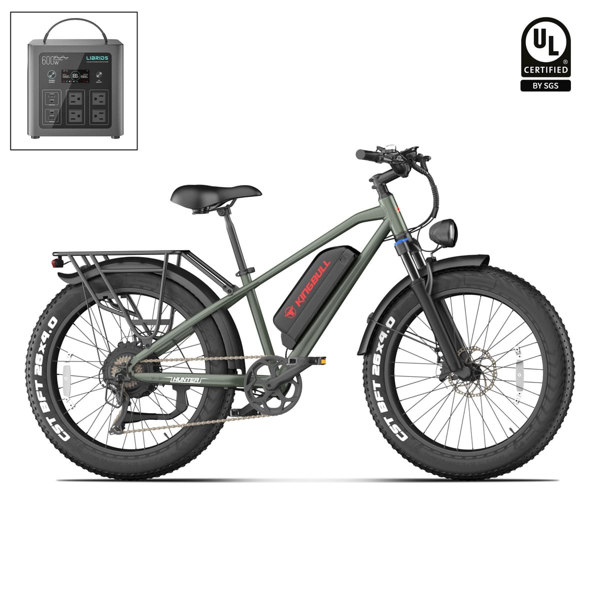 Kingbull Hunter 2.0S | Mountain Fat Tire Electric Bike - Hunter Green / +$259 Power Station Upgrade