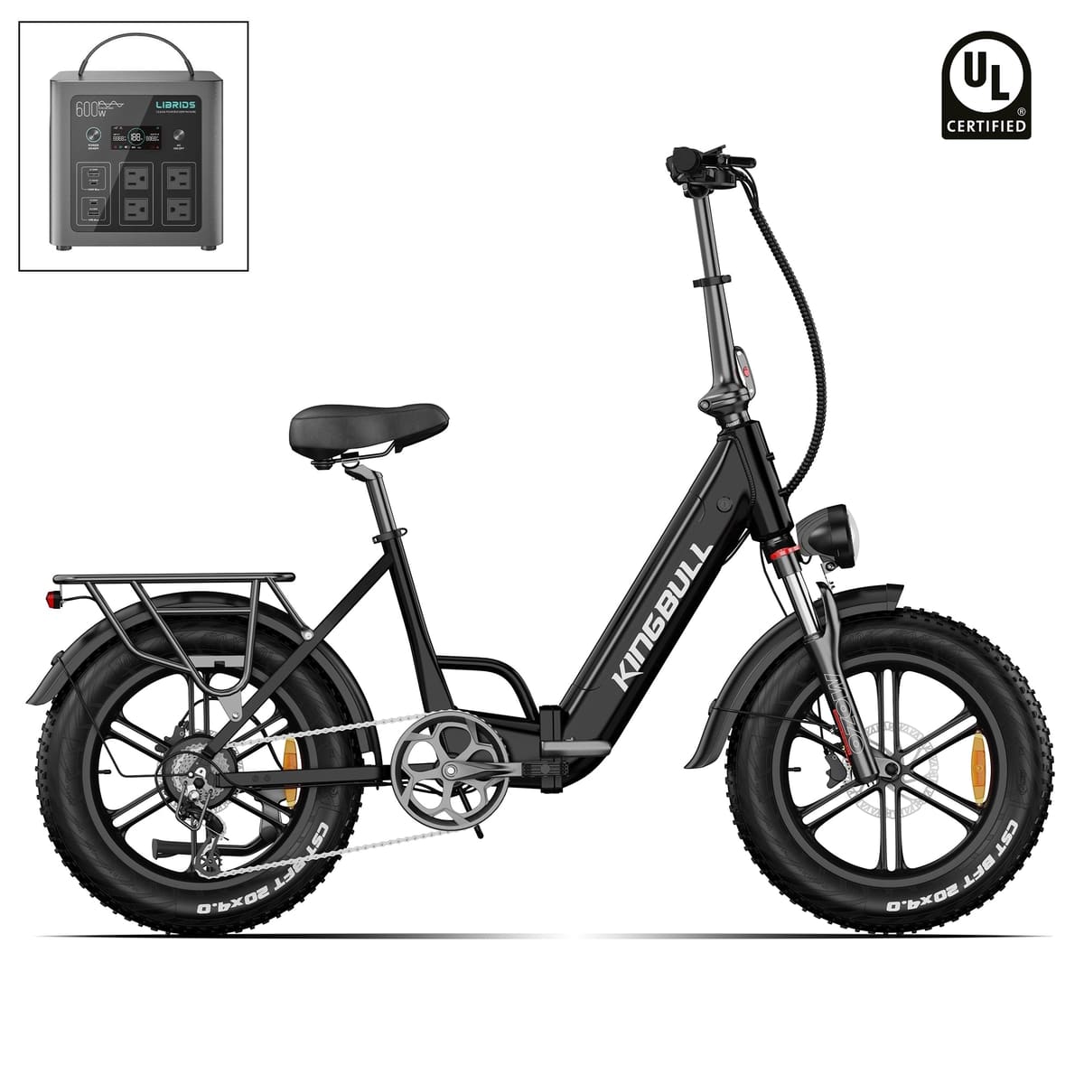 Kingbull Literider 2.0 | All Terrain Fat Tire Folding Electric Bike - Black / +$259 Power Station Upgrade