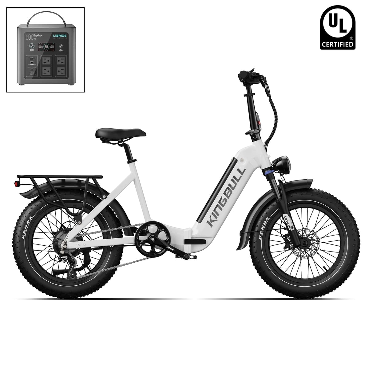 Kingbull Verve | Long Range Fat Tire Folding Electric Bike - White / +$259 Power Station Upgrade