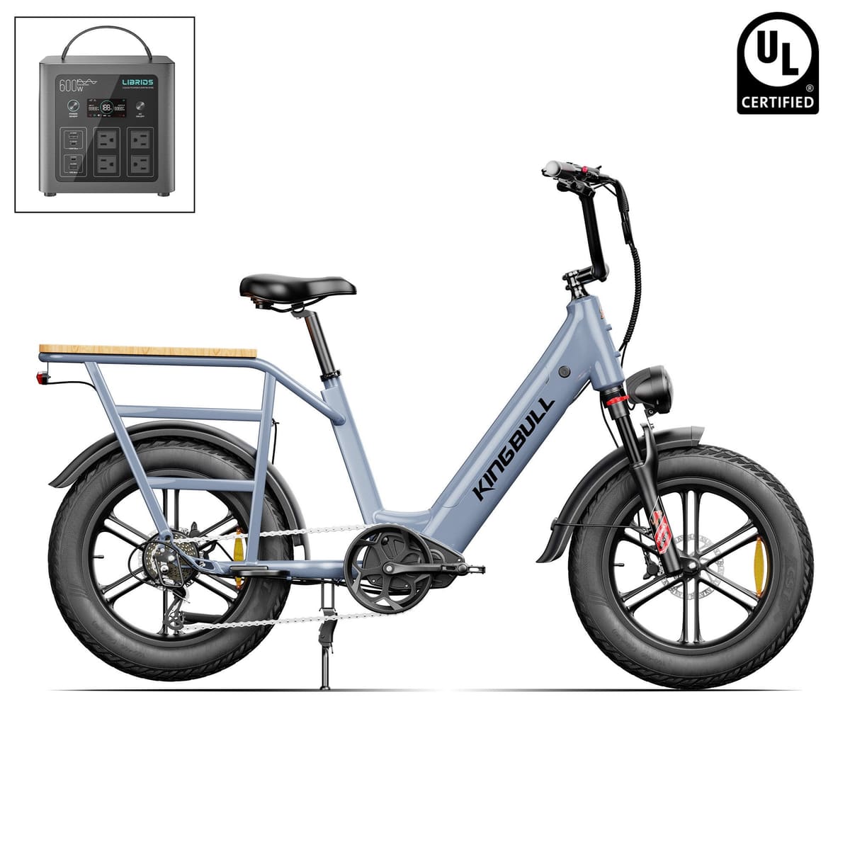 Kingbull Voyager 2.0 | Fat Tire Electric Cargo Bike - Grey / +$259 Power Station Upgrade