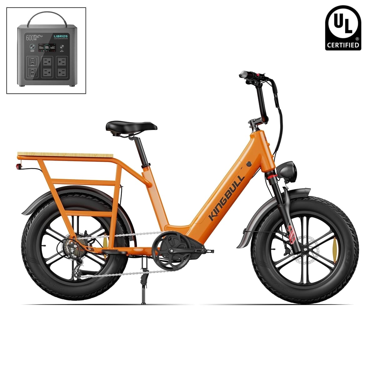 Kingbull Voyager 2.0 | Fat Tire Electric Cargo Bike - Orange / +$259 Power Station Upgrade