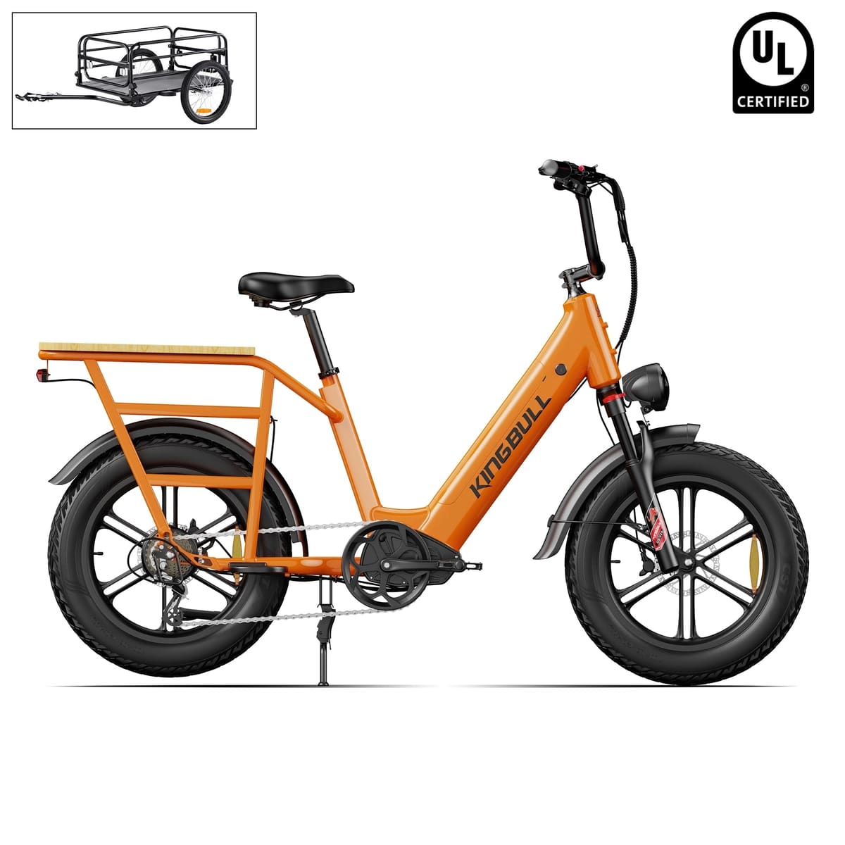 Kingbull Voyager 2.0 | Fat Tire Electric Cargo Bike - Orange / Ebike with Trailer