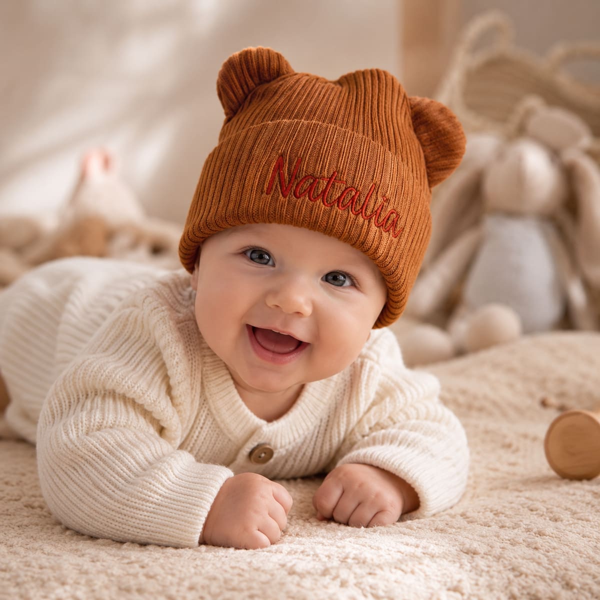 MamaRaya Personalized Baby Bear Beanie