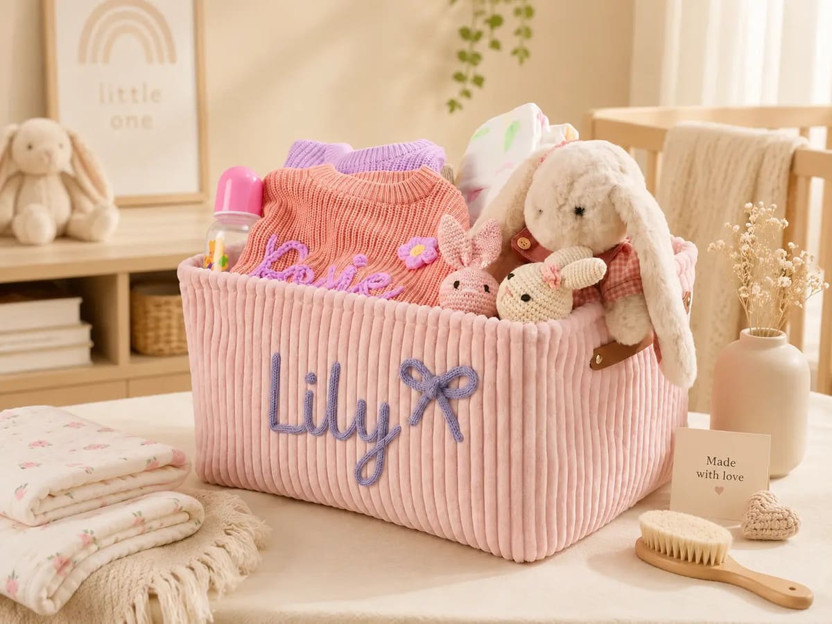 MamaRaya Personalized Corduroy Nursery Basket