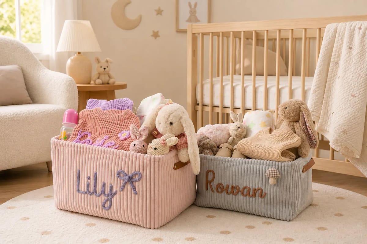 MamaRaya Personalized Corduroy Nursery Basket