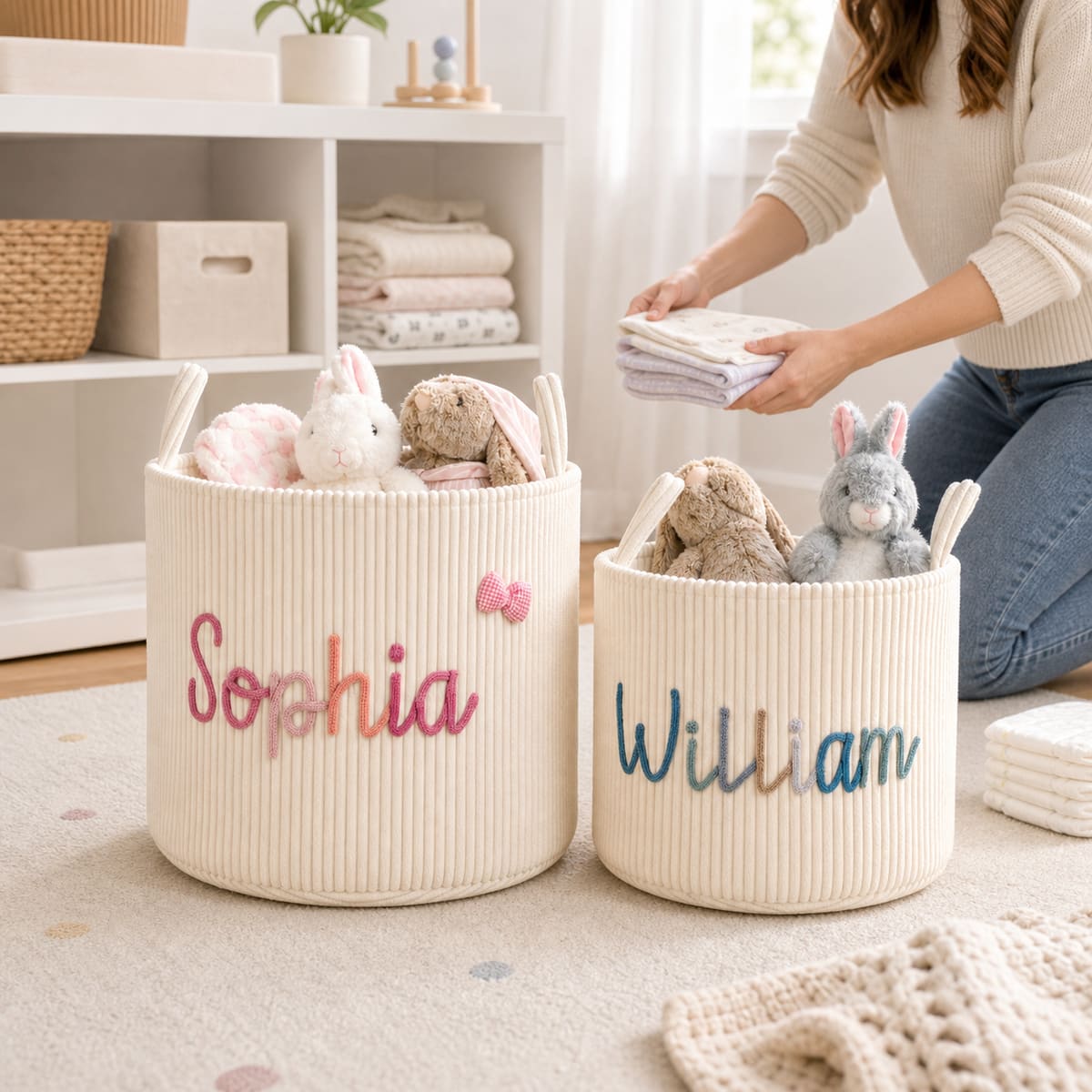 MamaRaya Personalized Corduroy Storage Basket