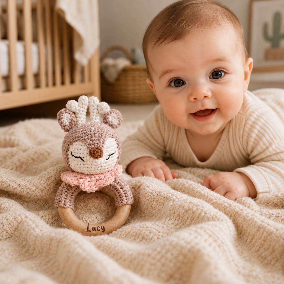 MamaRaya Personalized Crochet Baby Rattle