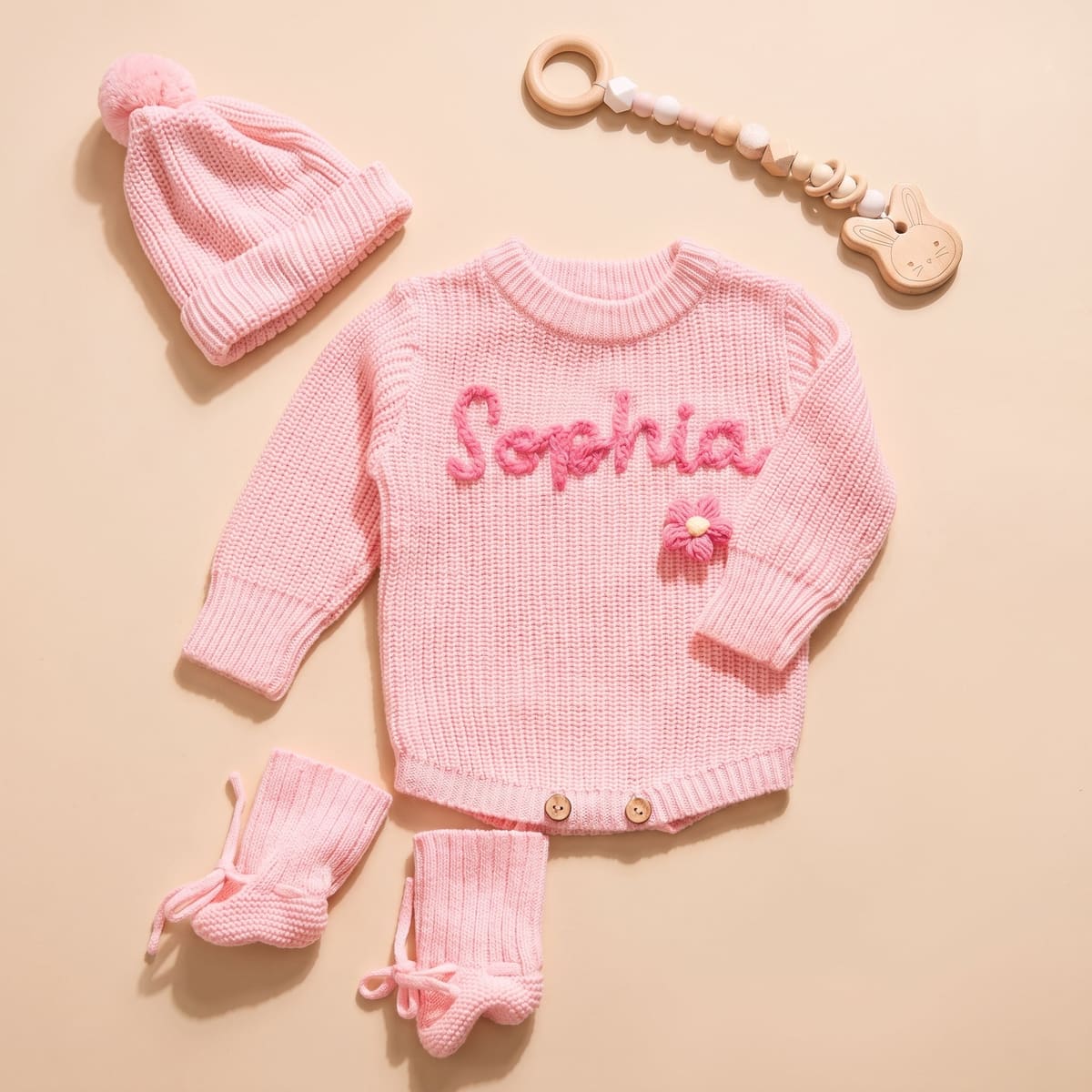 Mamaraya Personalized Knit Baby Beanie Sweater Socks Set