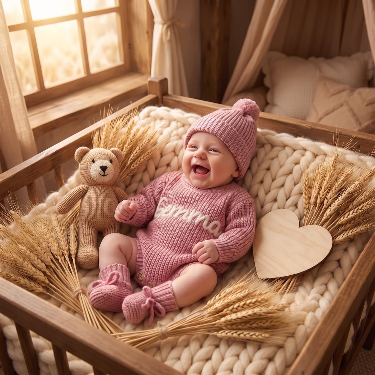 Mamaraya Personalized Knit Baby Beanie Sweater Socks Set