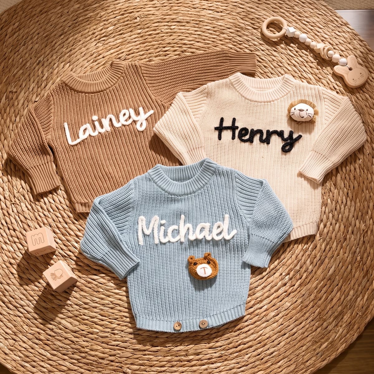 Mamaraya Personalized Knit Baby Beanie Sweater Socks Set