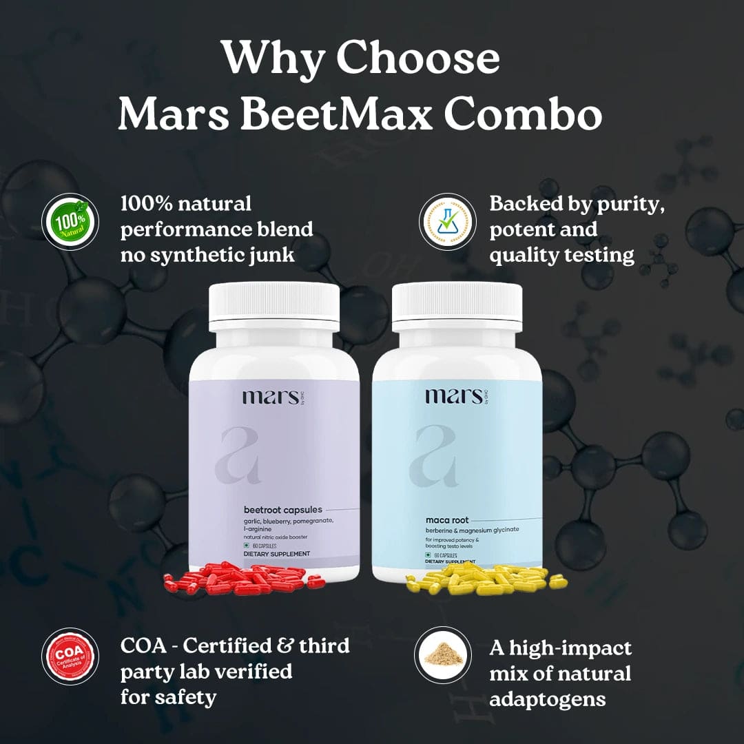 Mars BeetMax Combo : Mars Beetroot Nitric Oxide Booster & Mars Maca Root Capsules