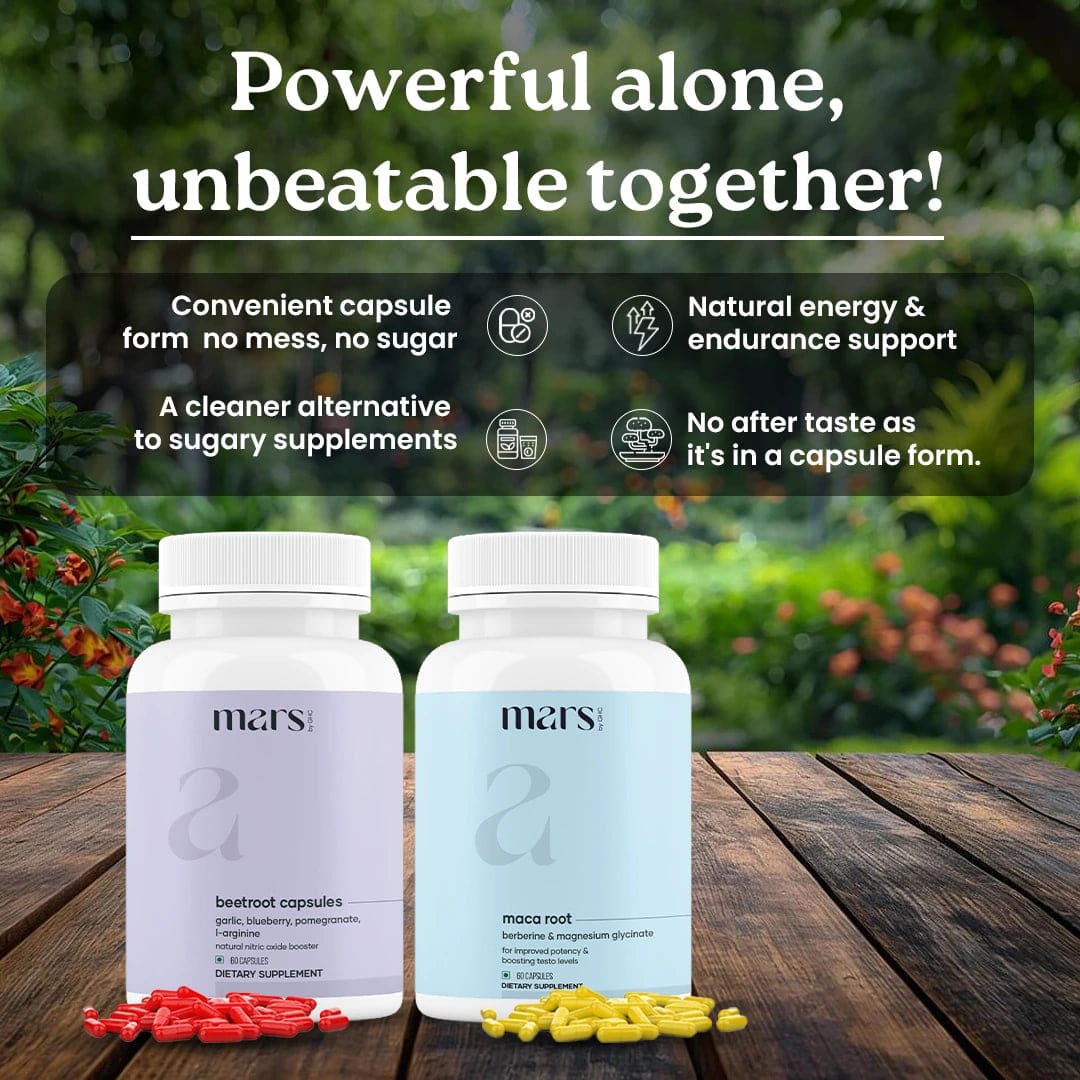 Mars BeetMax Combo : Mars Beetroot Nitric Oxide Booster & Mars Maca Root Capsules