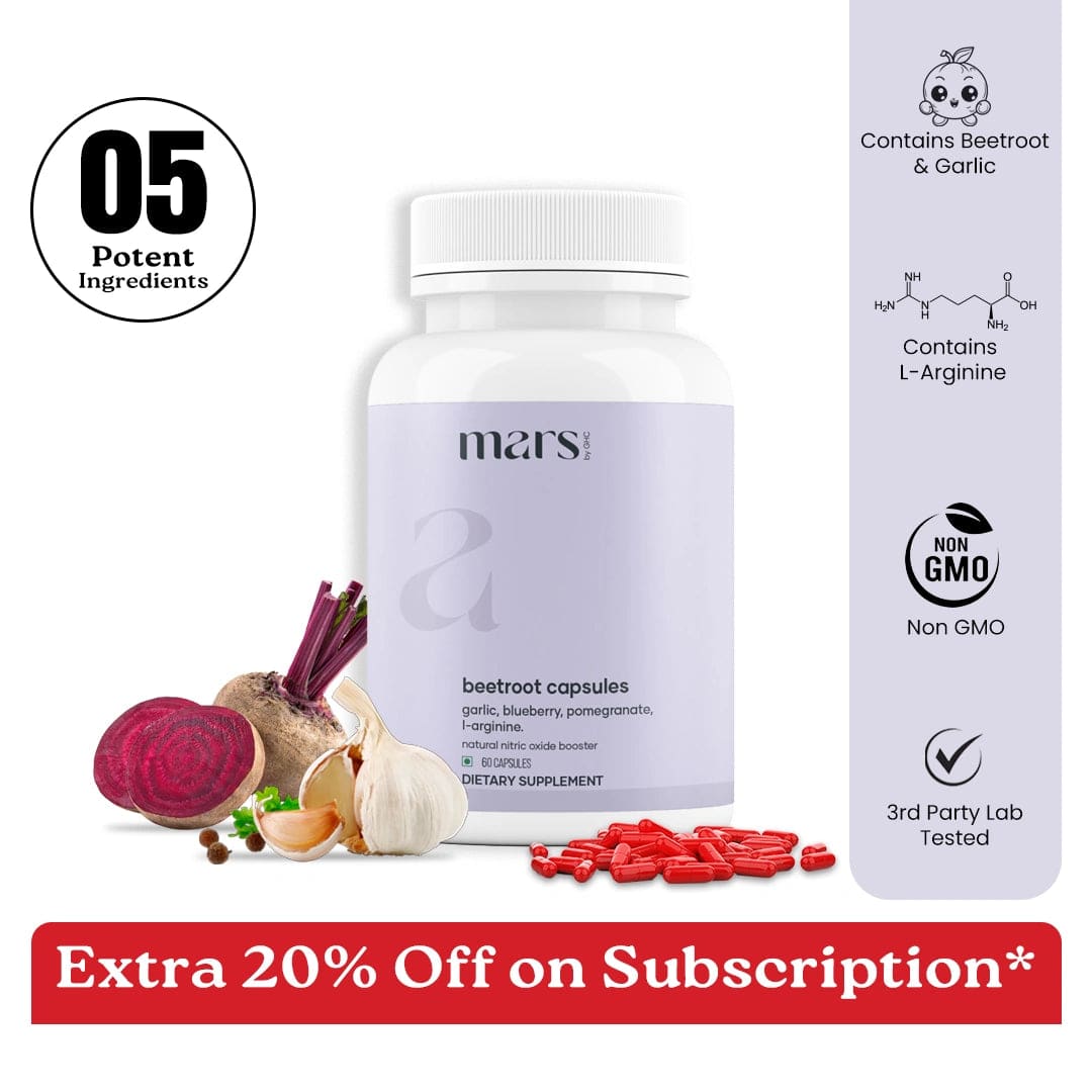 Mars Beetroot Capsules with L-Arginine, Pomegranate & Antioxidants - Nitric Oxide, Blood Flow & Performance Support (60N)