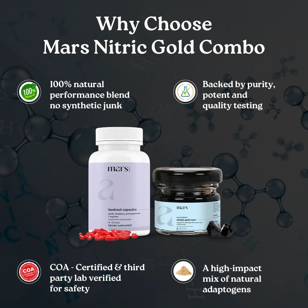 Mars Nitric Gold Combo : Mars Beetroot Nitric Oxide Booster & Mars Pure Himalayan Shilajit Gold Resin