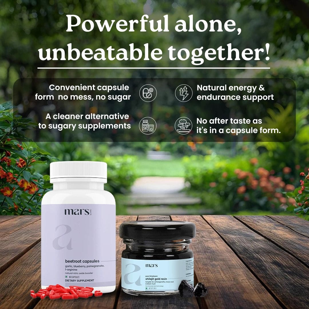 Mars Nitric Gold Combo : Mars Beetroot Nitric Oxide Booster & Mars Pure Himalayan Shilajit Gold Resin