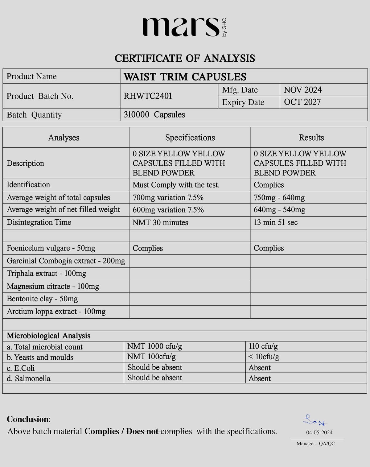 Mars TrimActive Max: Powered With Magnesium Citrate, Bentonite Clay & Triphala