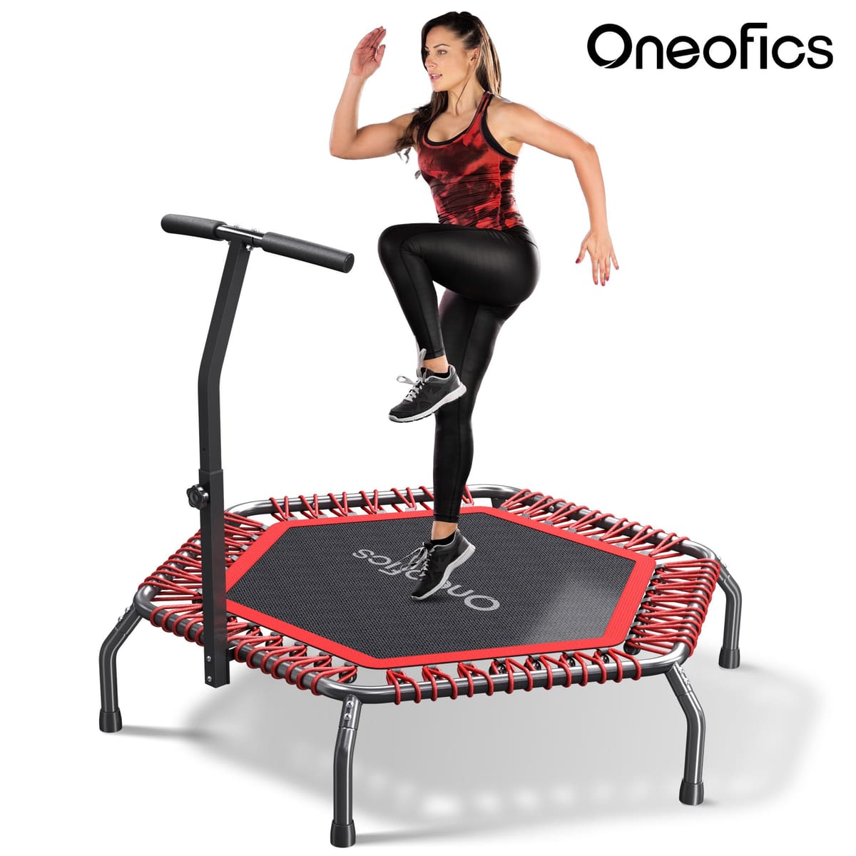 Oneofics 48"Trampoline, Foldable Fitness trampoline for Adults and Kids, Exercise Workout Rebounder Trampoline with Adjustable Handle, Max Load