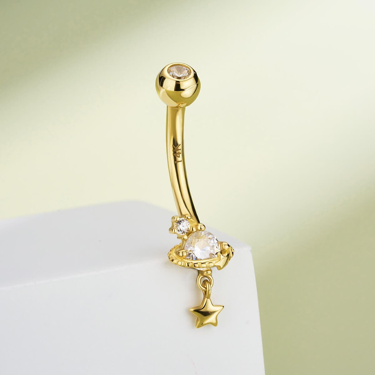 14K Gold Celestial Saturn Belly Ring