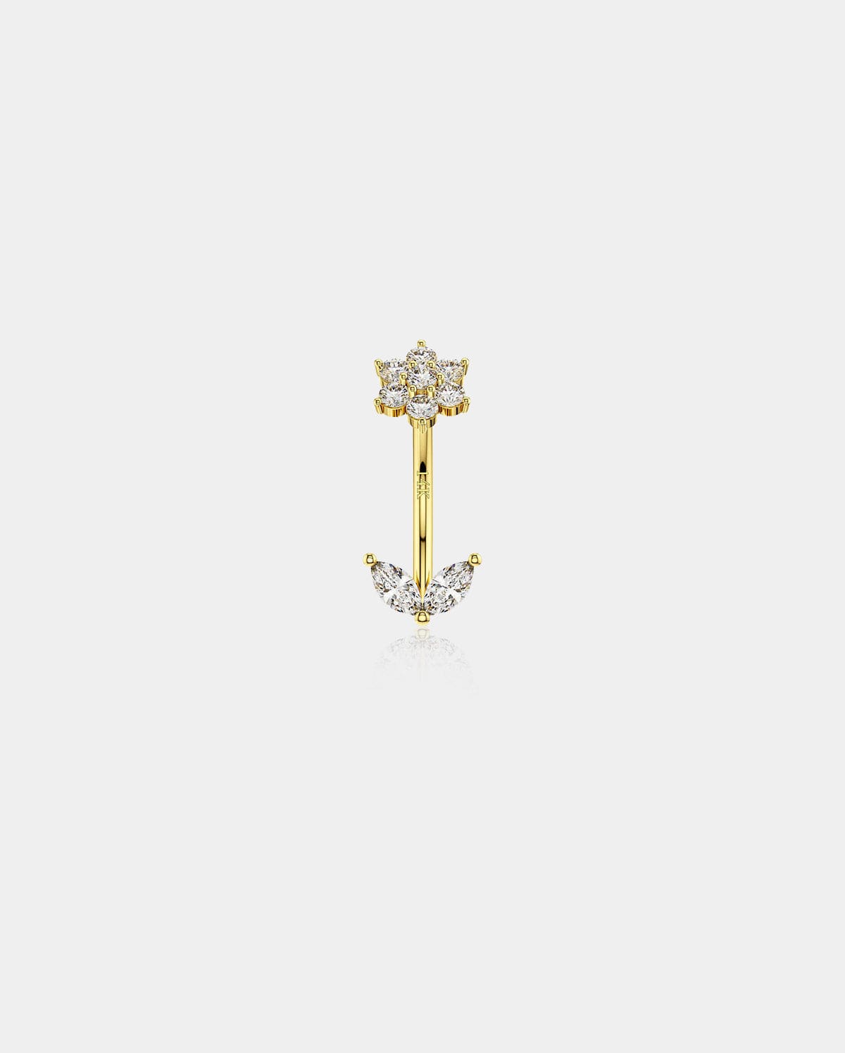 14K Gold CZ Flower Leave Rook Earring