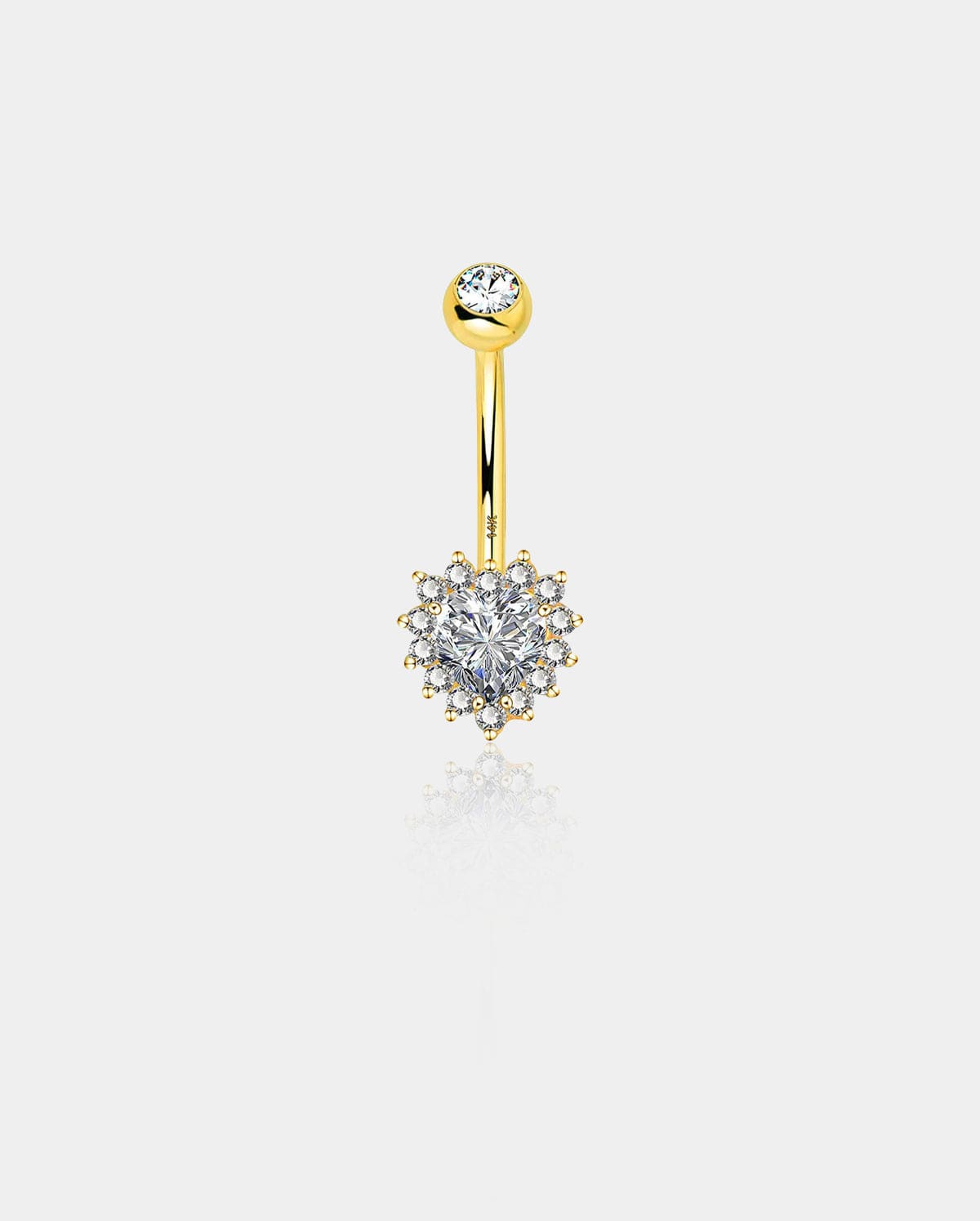 14K Gold CZ Heart Belly Ring