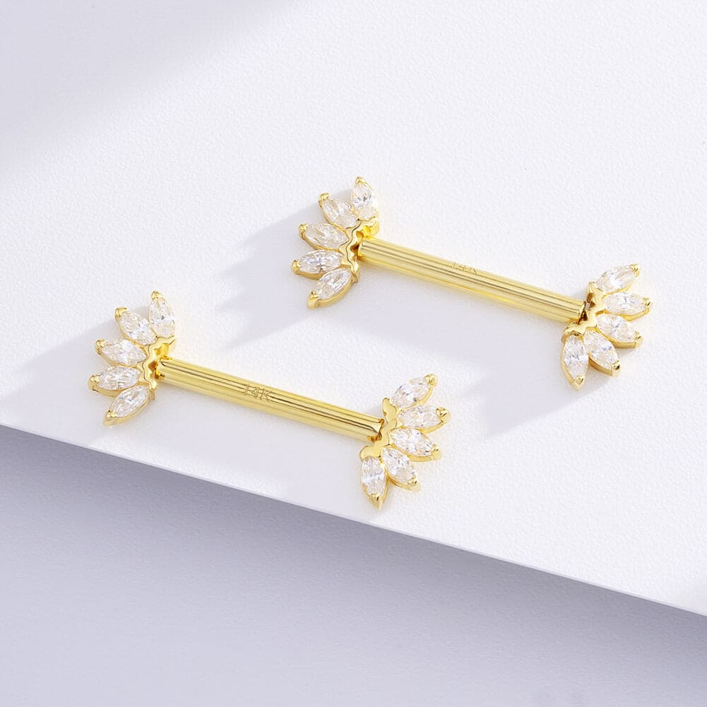 14K Gold CZ Nipple Ring