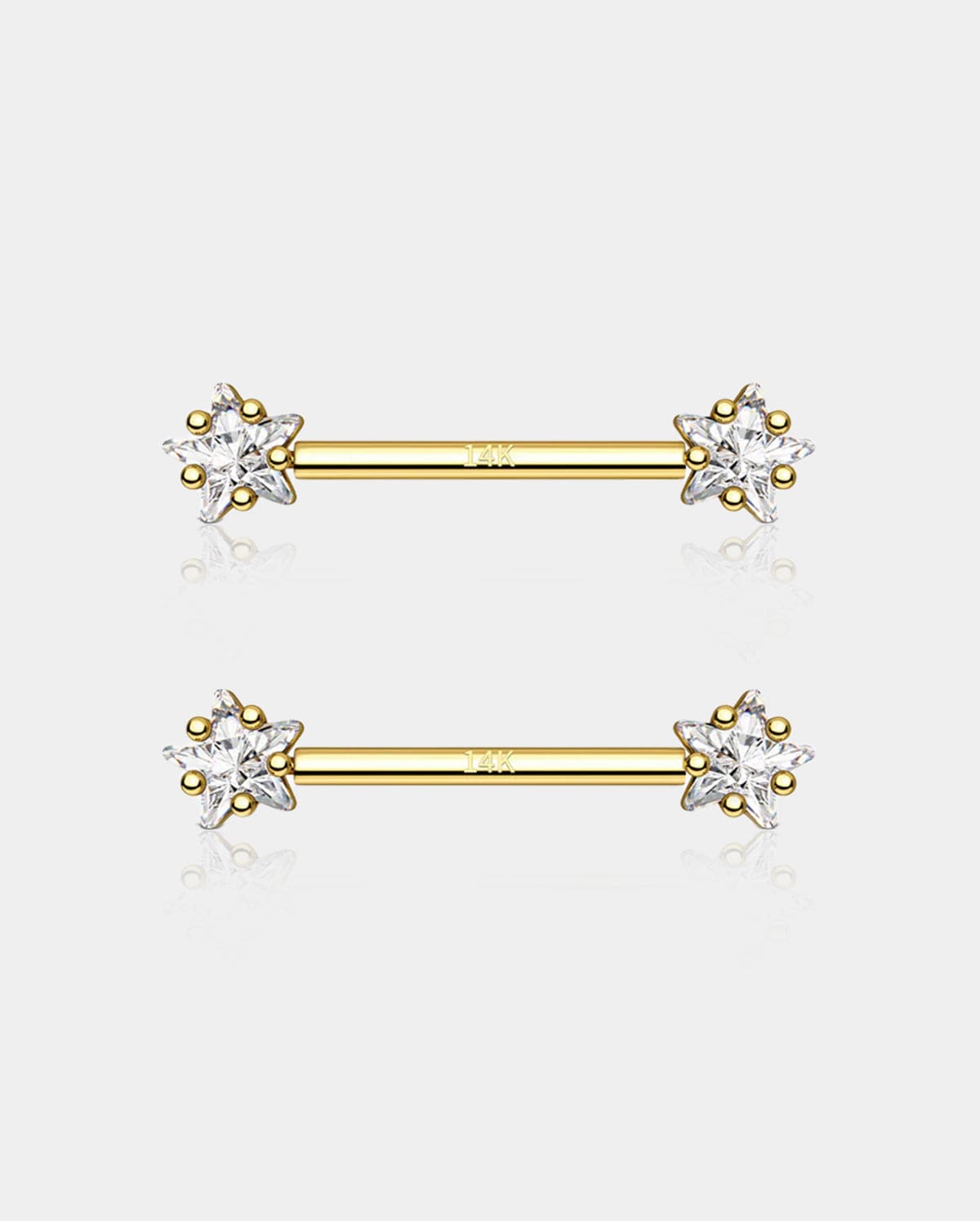 14K Gold CZ Star Nipple Barbell