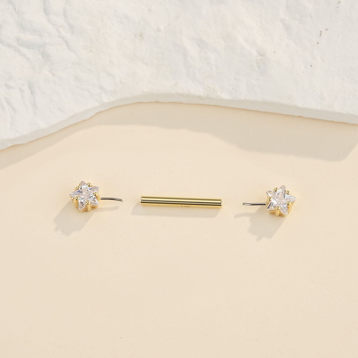 14K Gold CZ Star Nipple Barbell