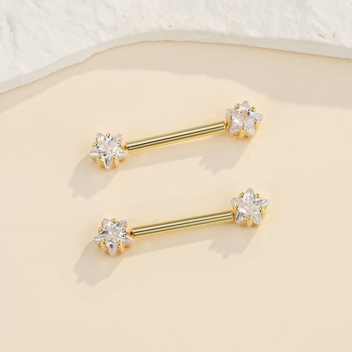 14K Gold CZ Star Nipple Barbell