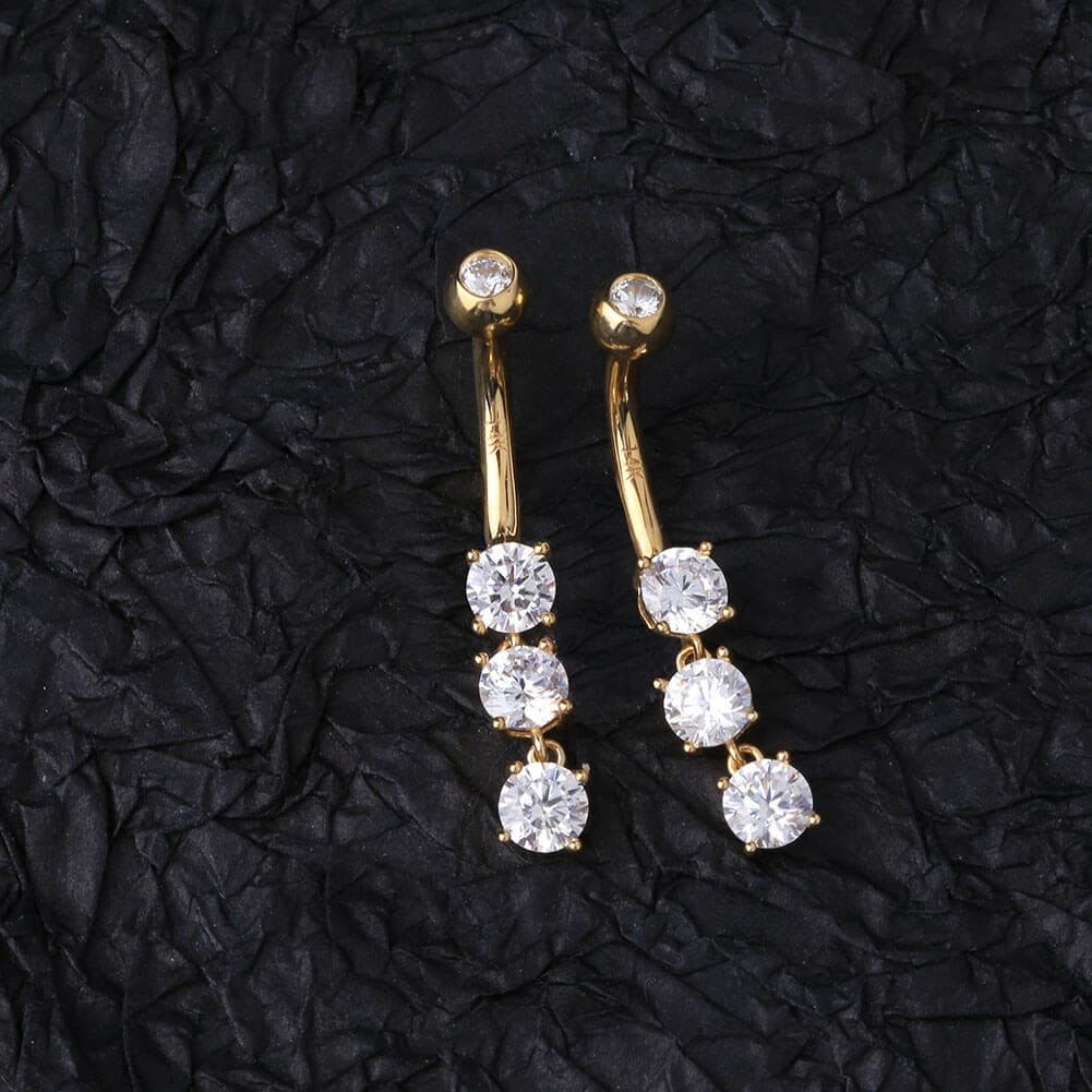 14K Gold Dangle Round CZ Belly Ring