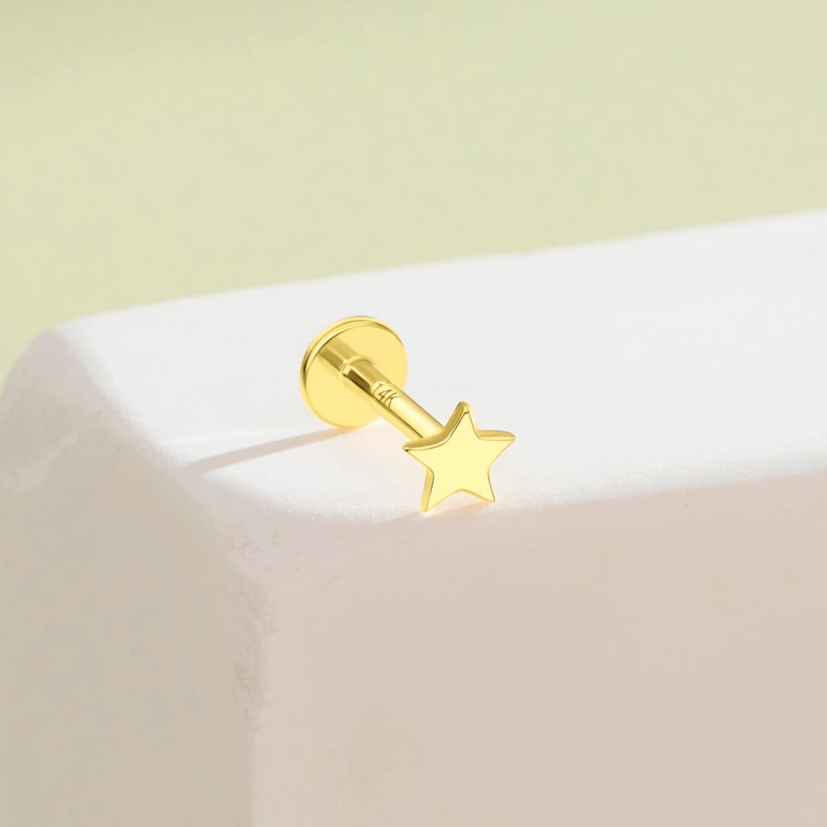 14K Gold Flat Star Threadless Nose & Earring Stud