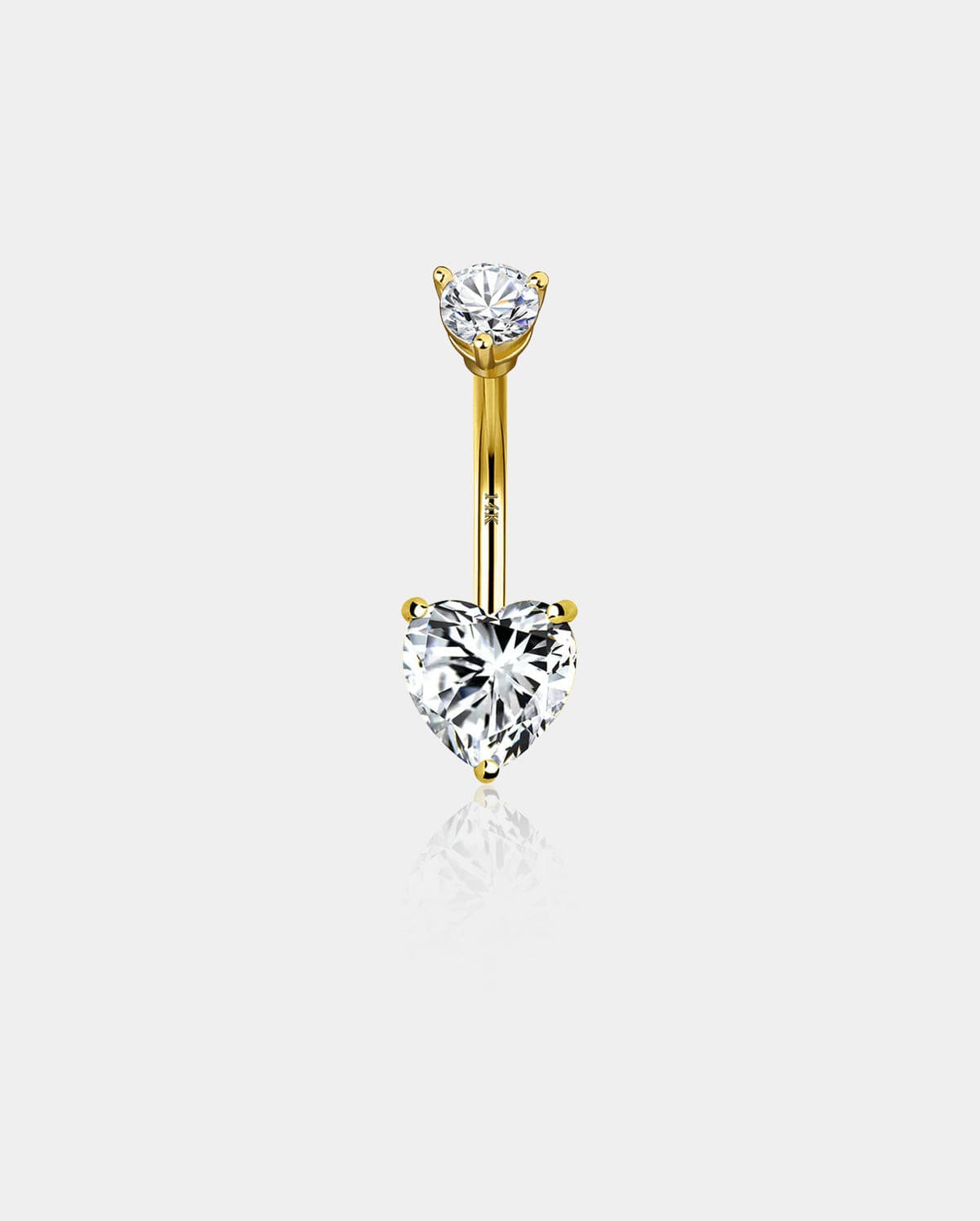 14K Gold Heart CZ Belly Ring