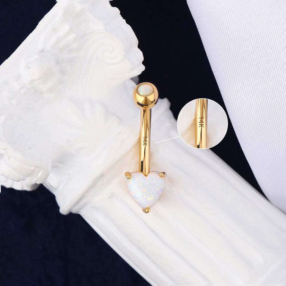 14K Gold Heart Opal Belly Ring