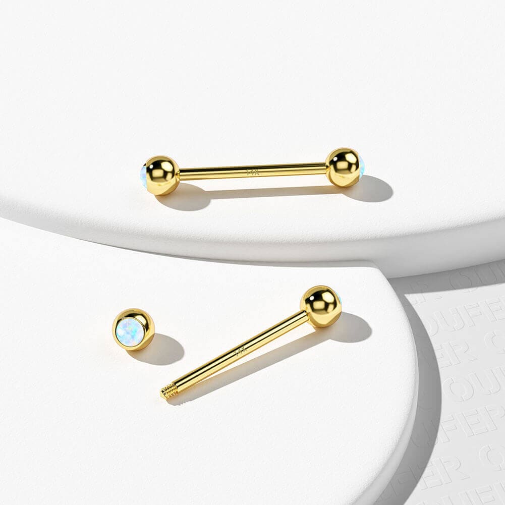 14K Gold Opal Ball Nipple Ring