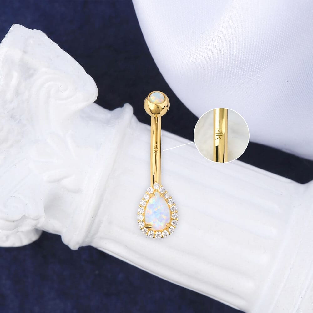 14K Gold Opal Teardrop Belly Ring