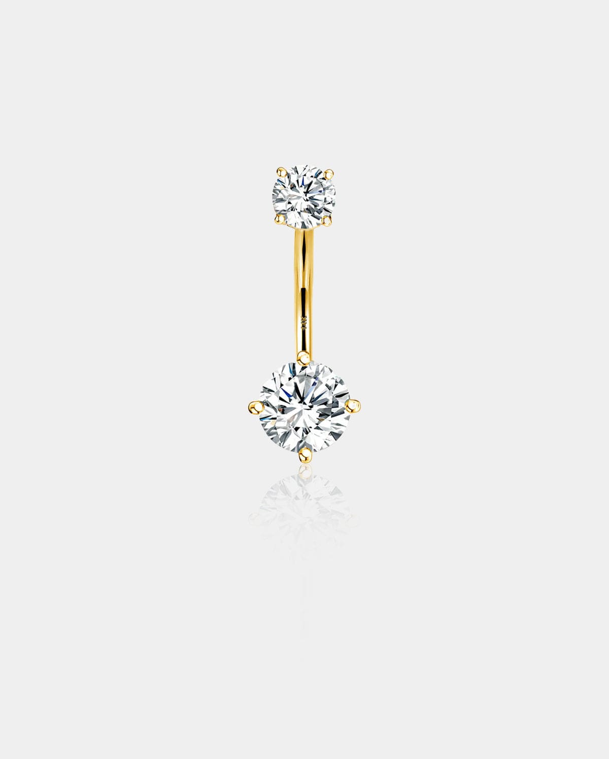 14K Gold Round CZ Belly Ring