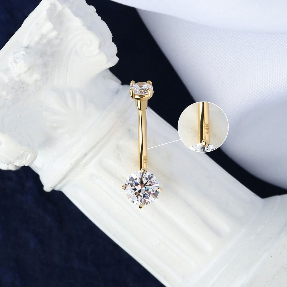 14K Gold Round CZ Belly Ring