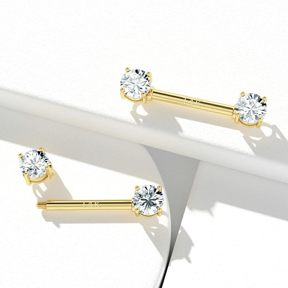 14K Gold Round CZ Nipple Ring