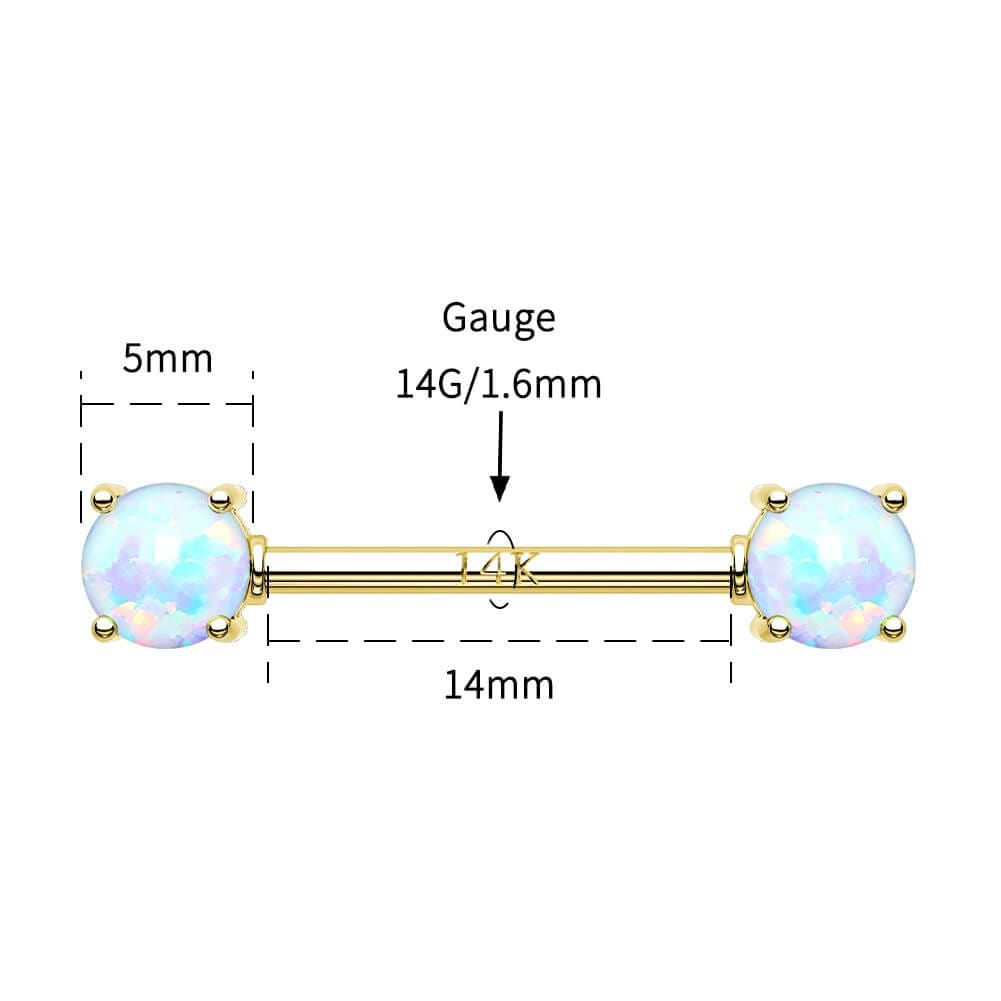 14K Gold Round Opal Nipple Ring