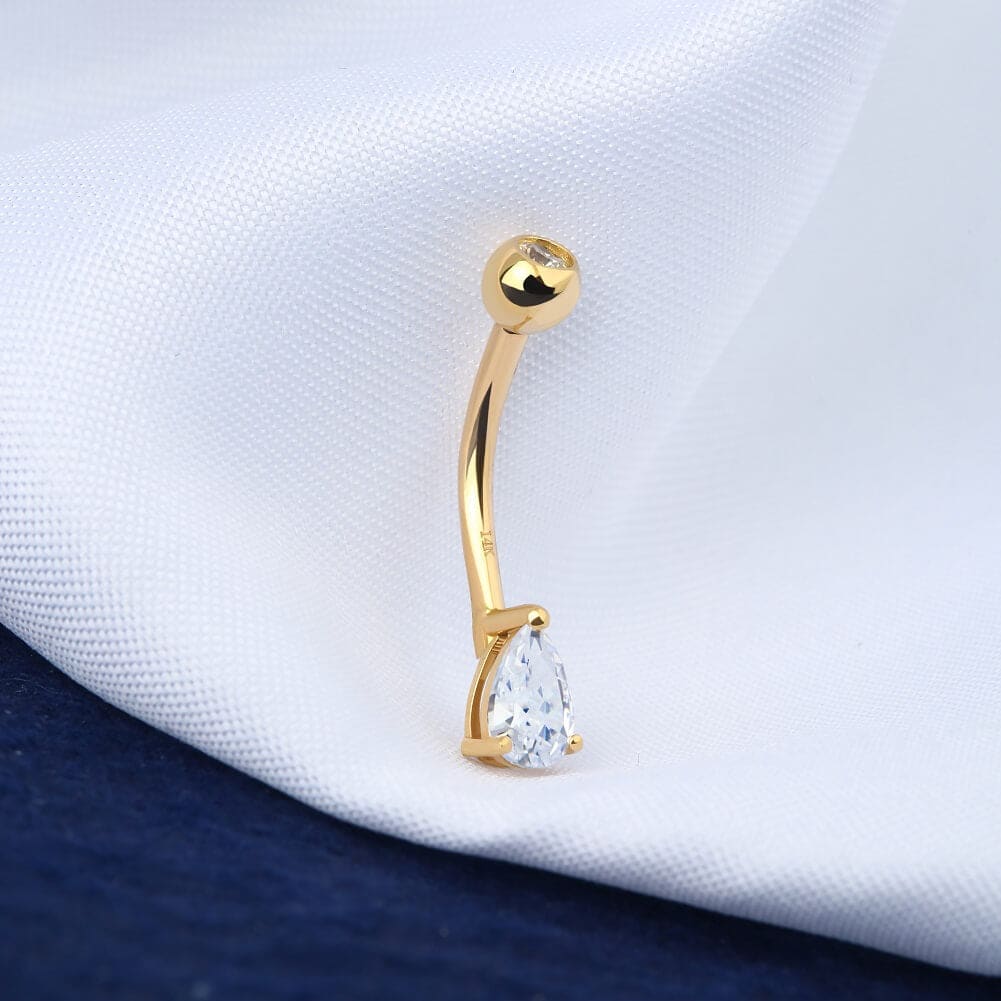 14K Gold Teardrop CZ Belly Ring