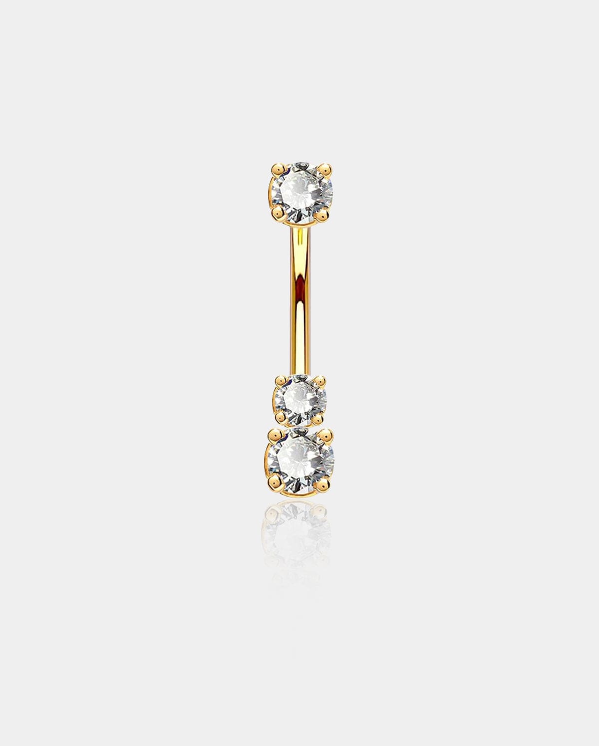 14K Gold Three Round CZ Belly Ring