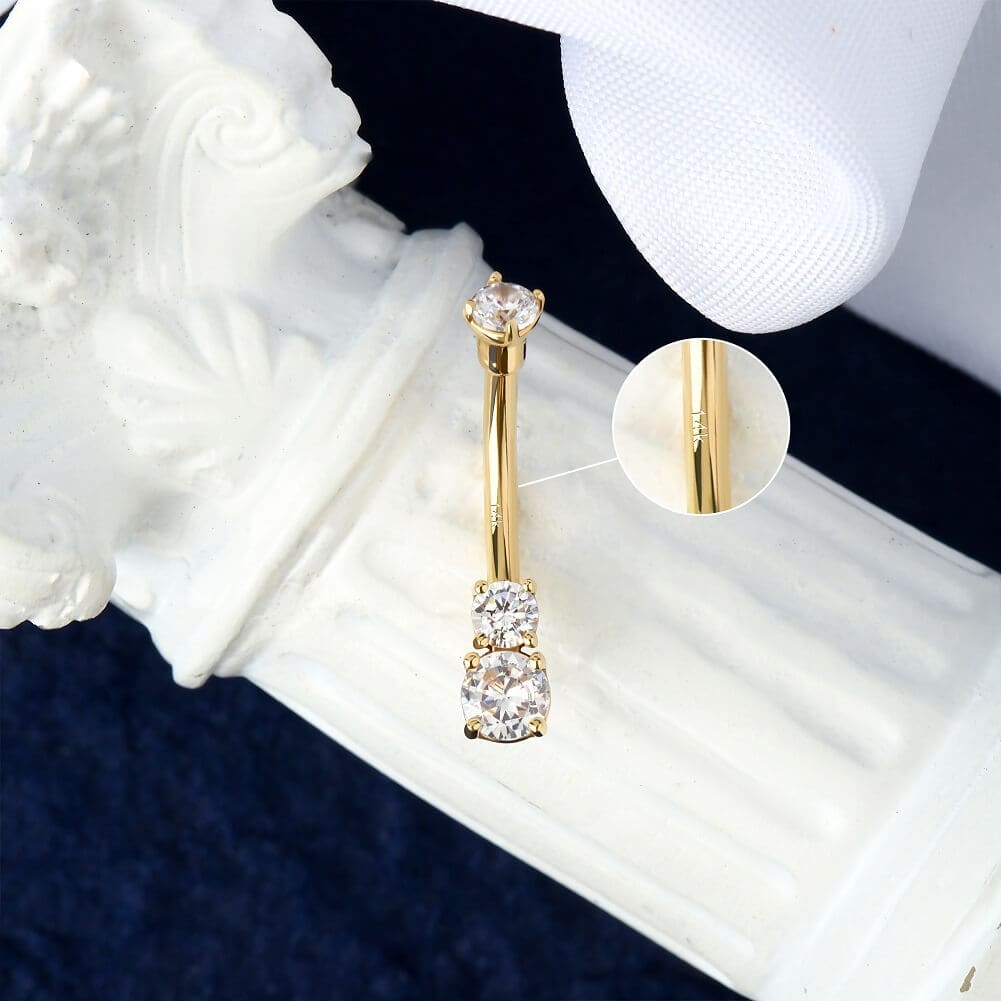 14K Gold Three Round CZ Belly Ring