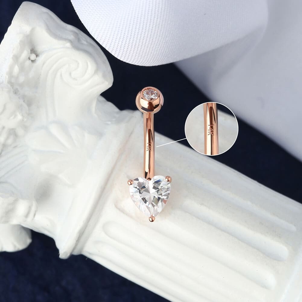 14K Rose Gold Heart CZ Belly Ring