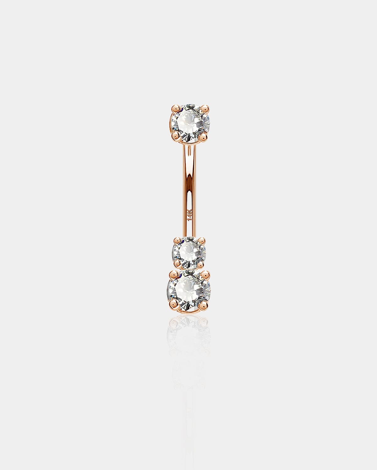 14K Rose Gold Three Round CZ Belly Ring
