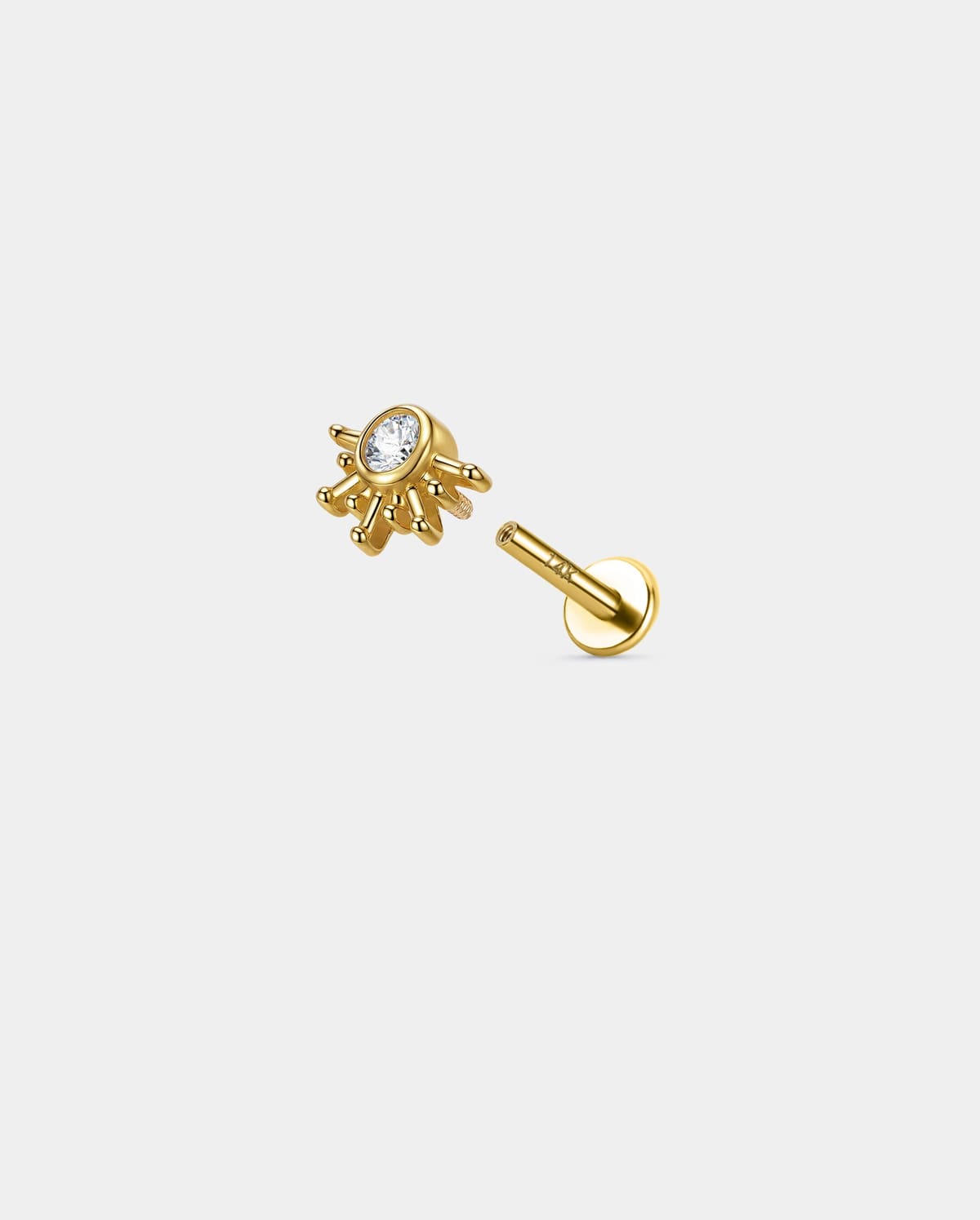 14K Solid Gold Sunburst Moissanite Helix Stud