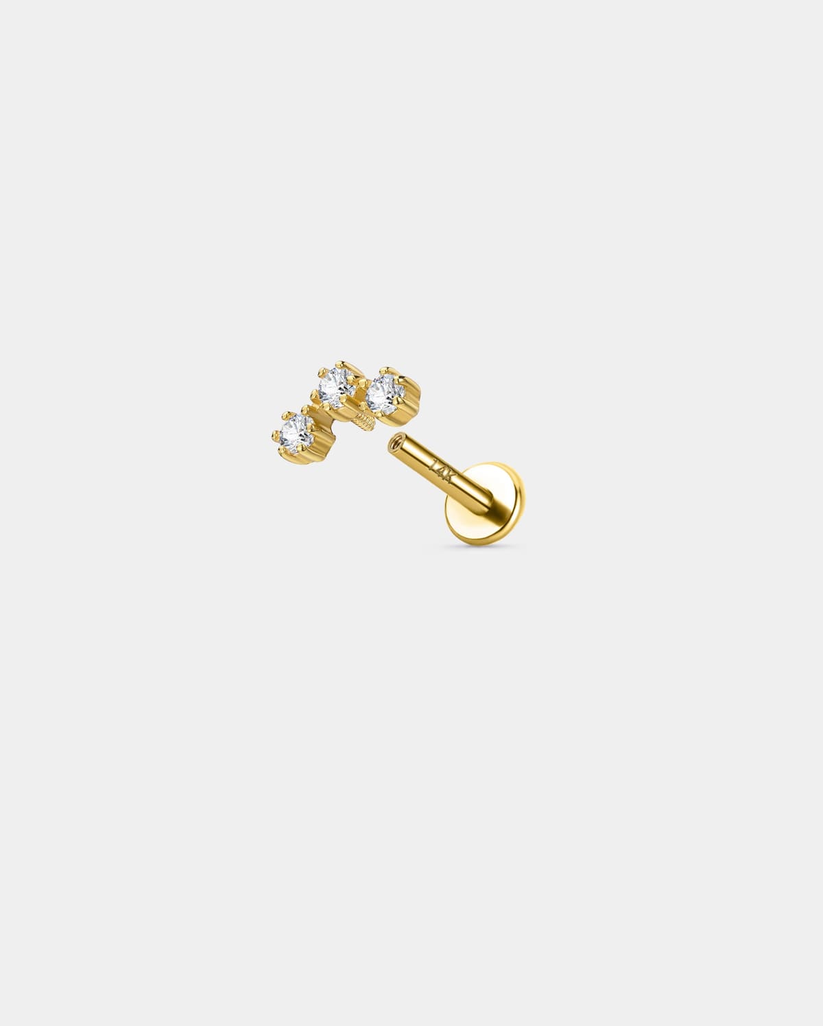 14K Solid Gold Triple Moissanite Cartilage Stud