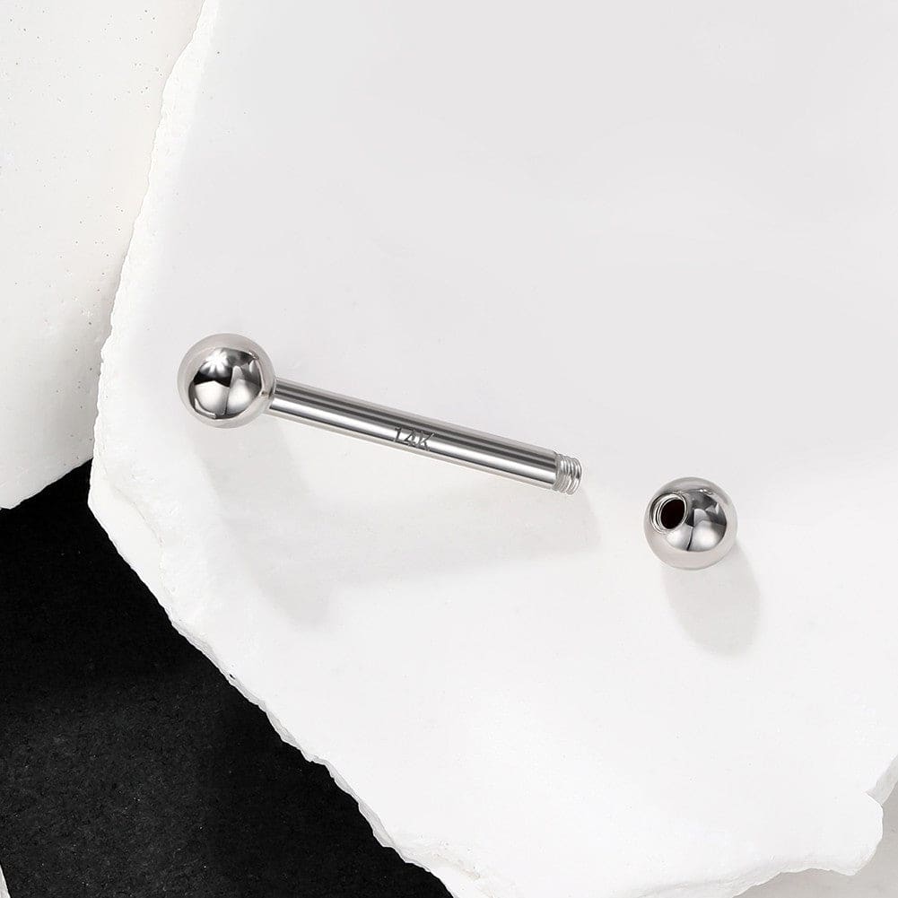 14K White Gold Ball Nipple Ring