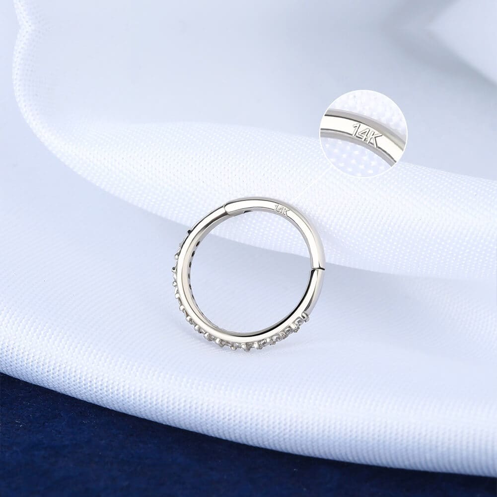 14K White Gold CZ Segment Cartilage Earrings