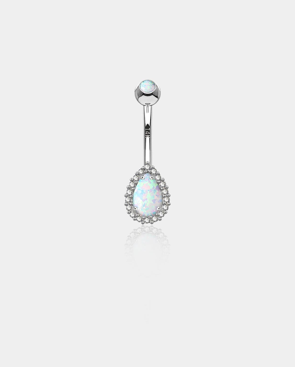 14K White Gold Opal Teardrop Belly Ring