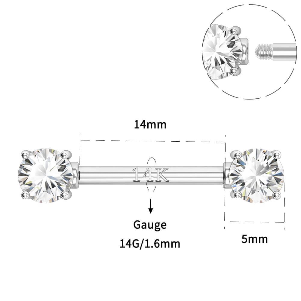 14K White Gold Round CZ Nipple Ring